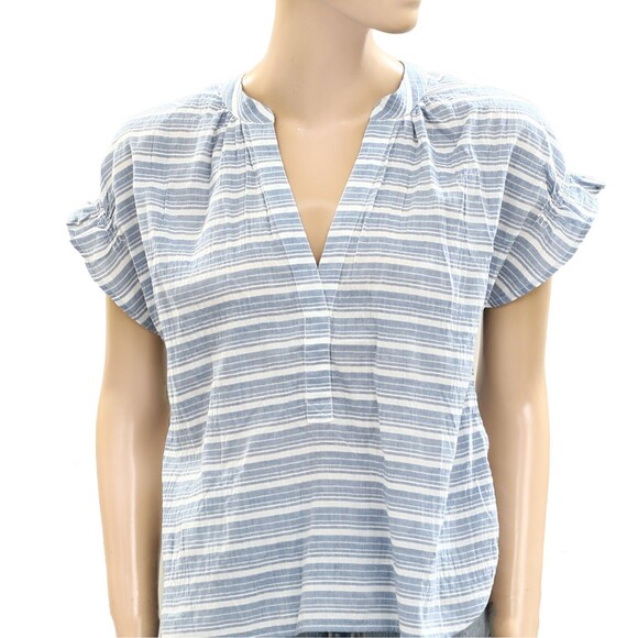 Pilcro Anthropologie The Tatum Flutter-Sleeve Blouse Shirt Top Striped S 277864 - Picture 9 of 12